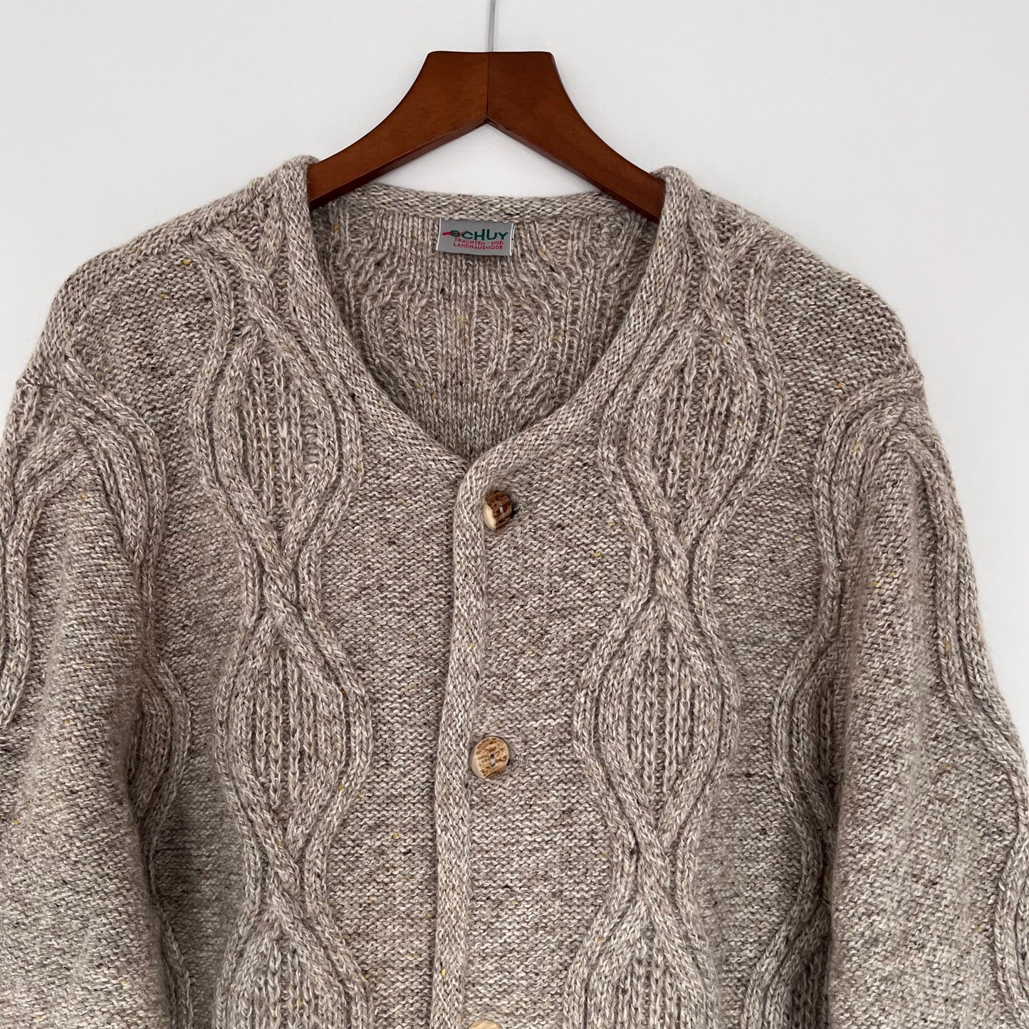 Beige cable knit wool cardigan