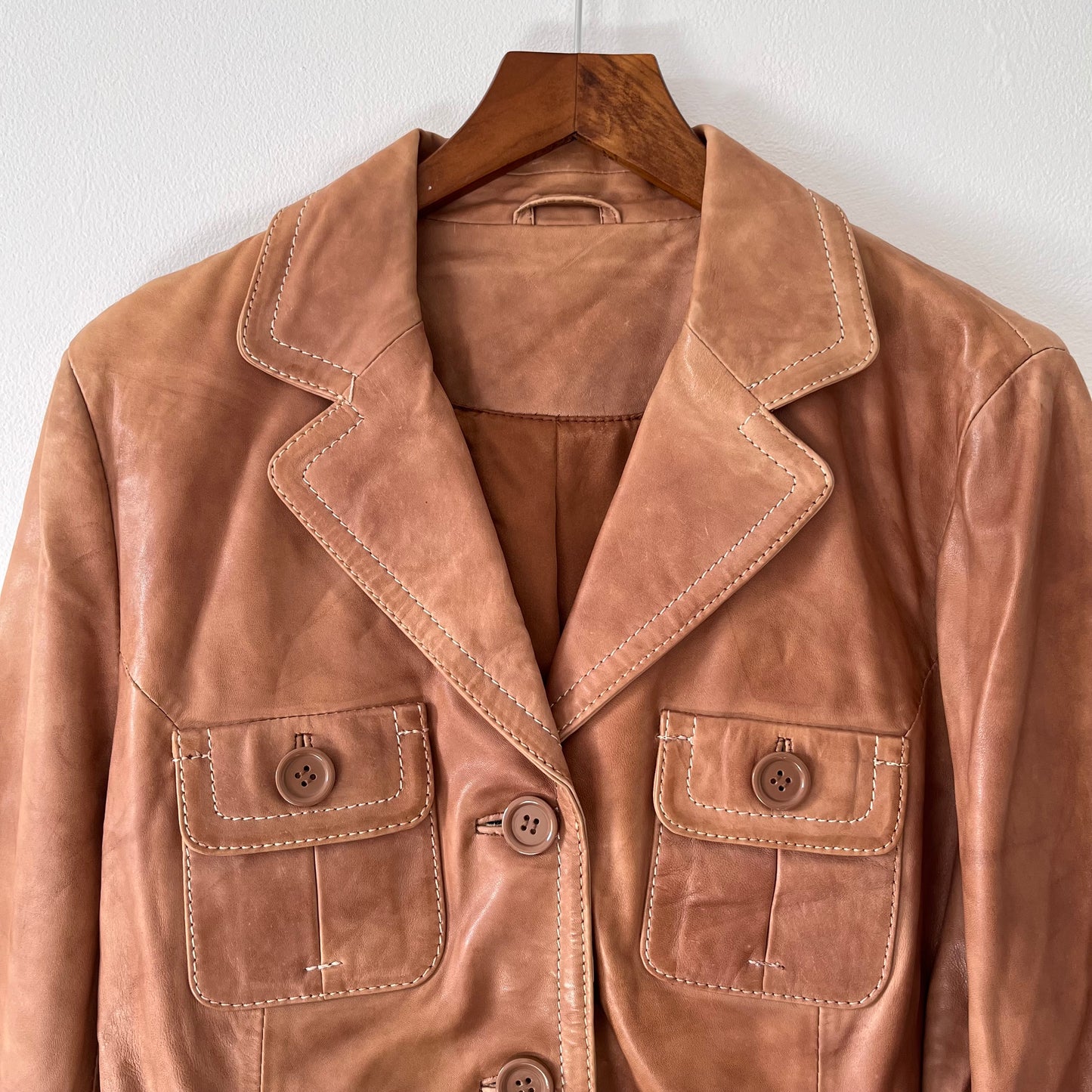 Brown leather jacket with belt