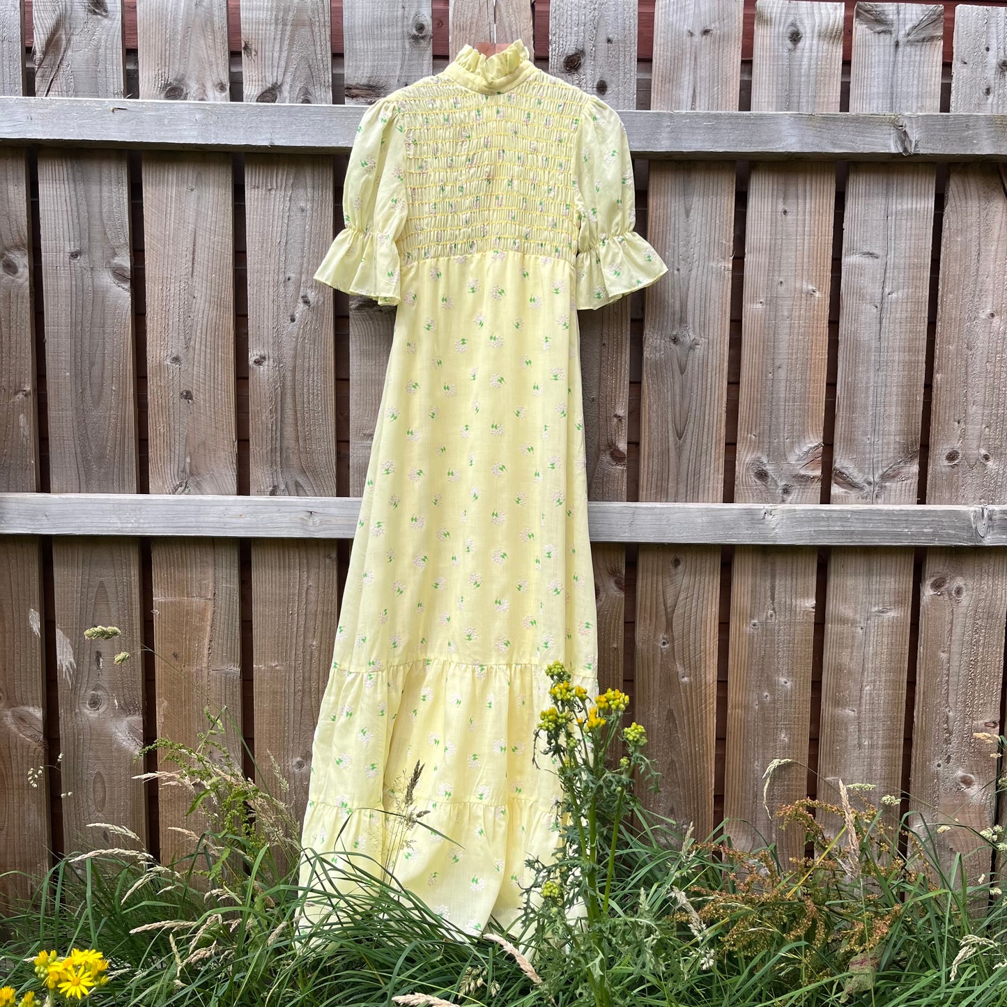 Yellow vintage tiered maxi dress