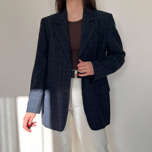 Navy wool checkered blazer