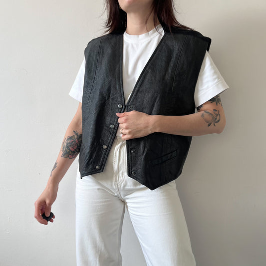 Vintage black leather waistcoat