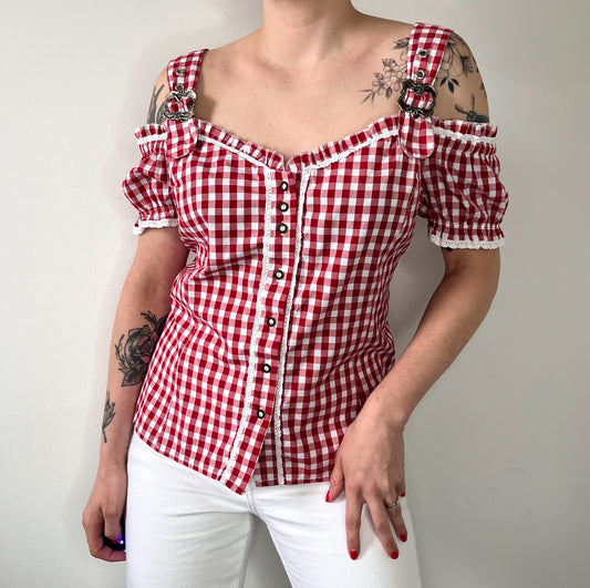 Vintage red and white gingham blouse