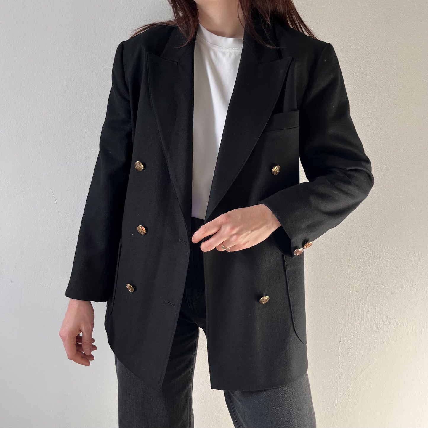 Black wool double breasted blazer