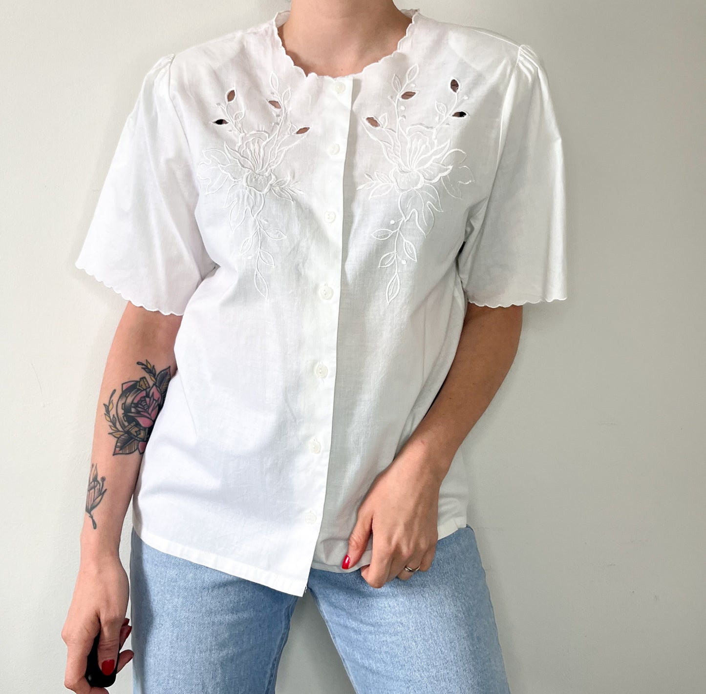 White vintage embroidered blouse