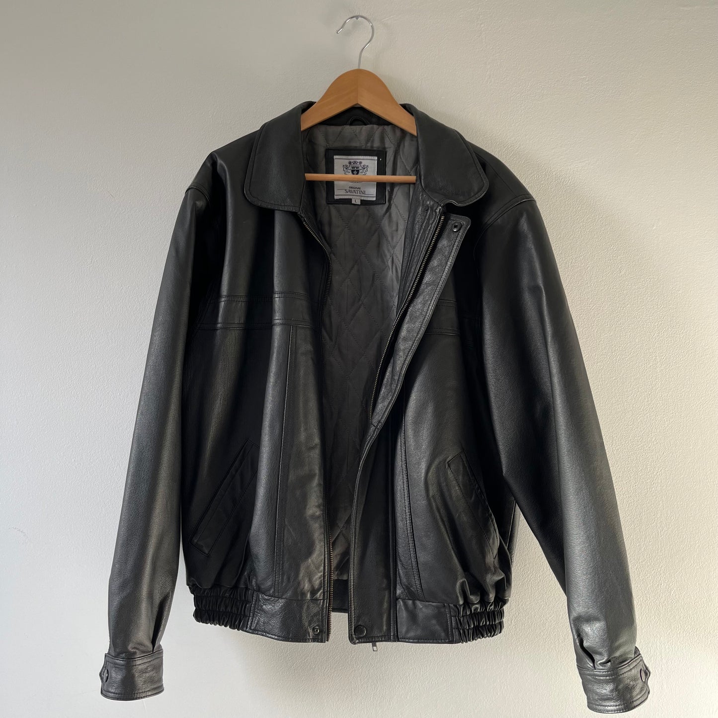 Black leather bomber jacket