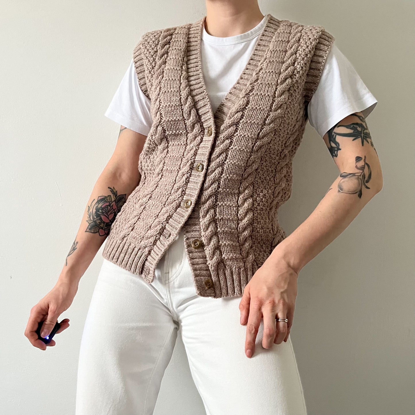 Cable knit wool vest