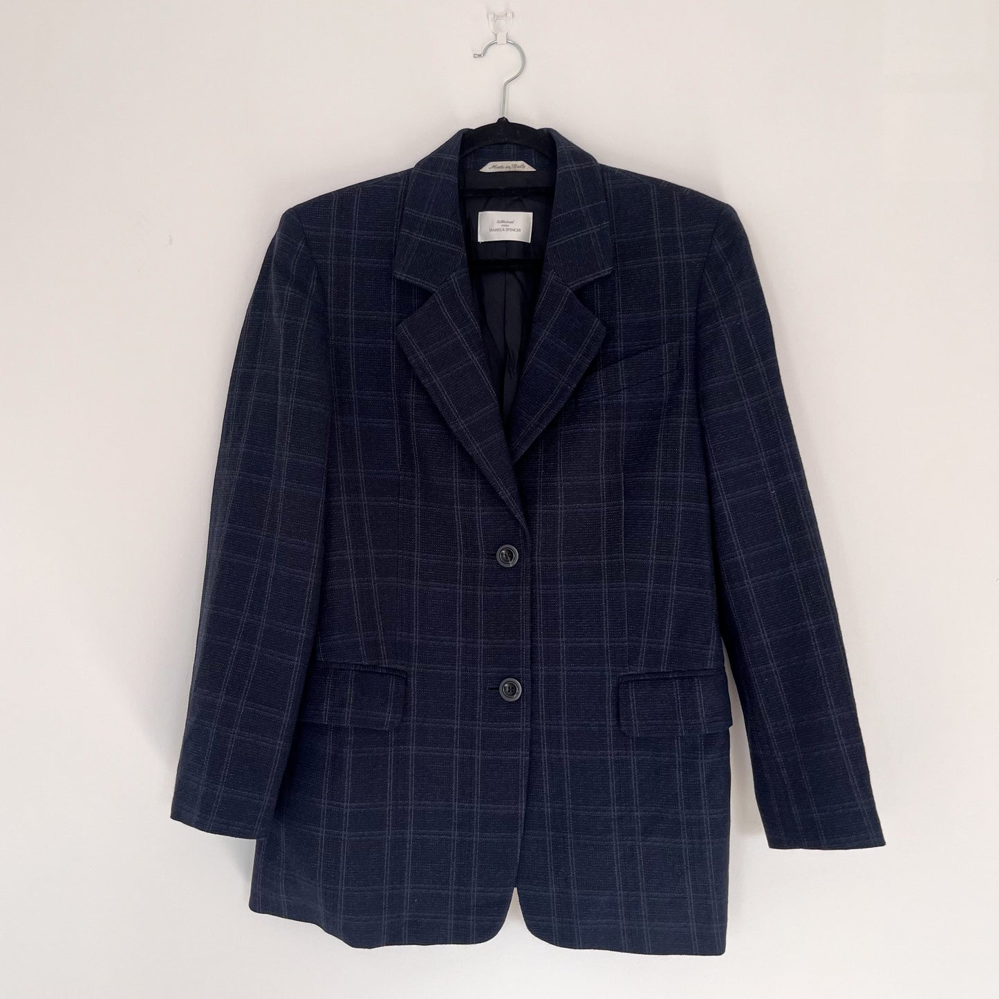 Navy wool checkered blazer