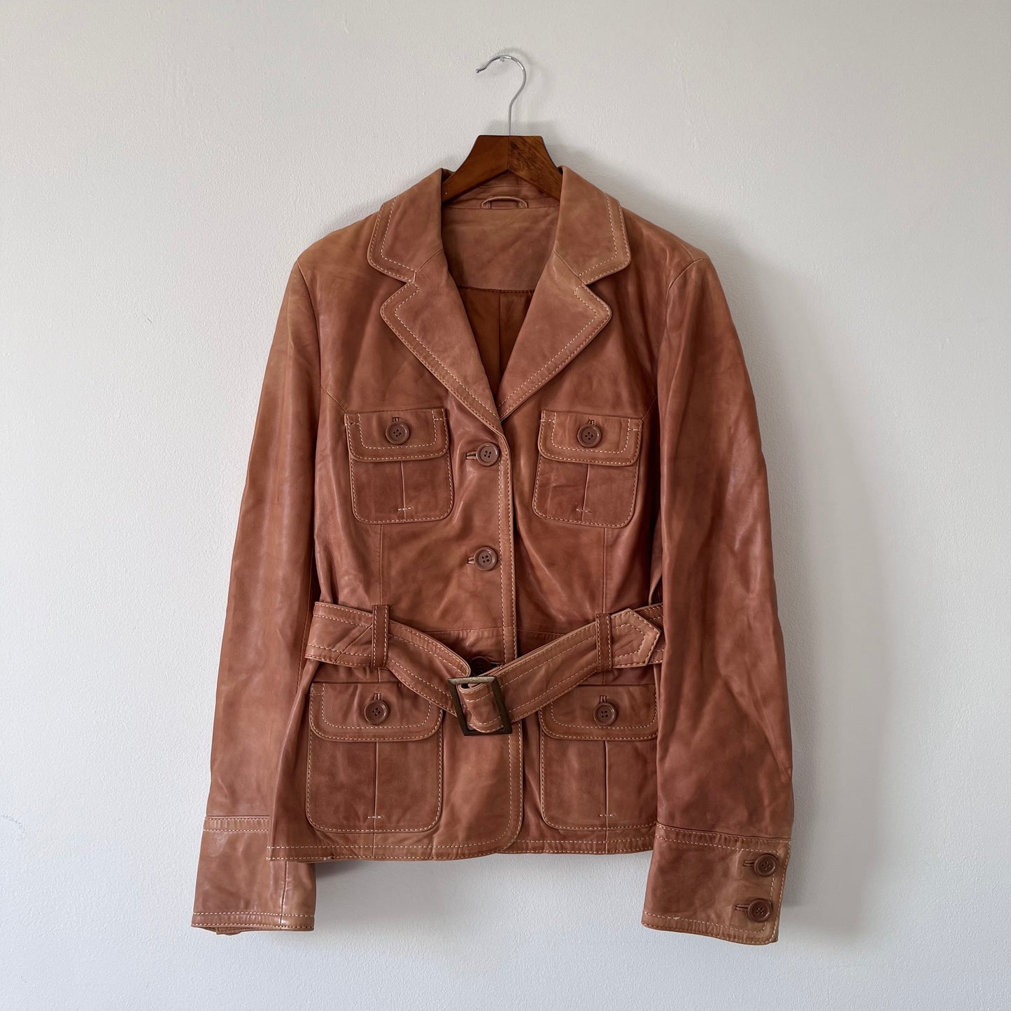 Brown leather jacket with belt