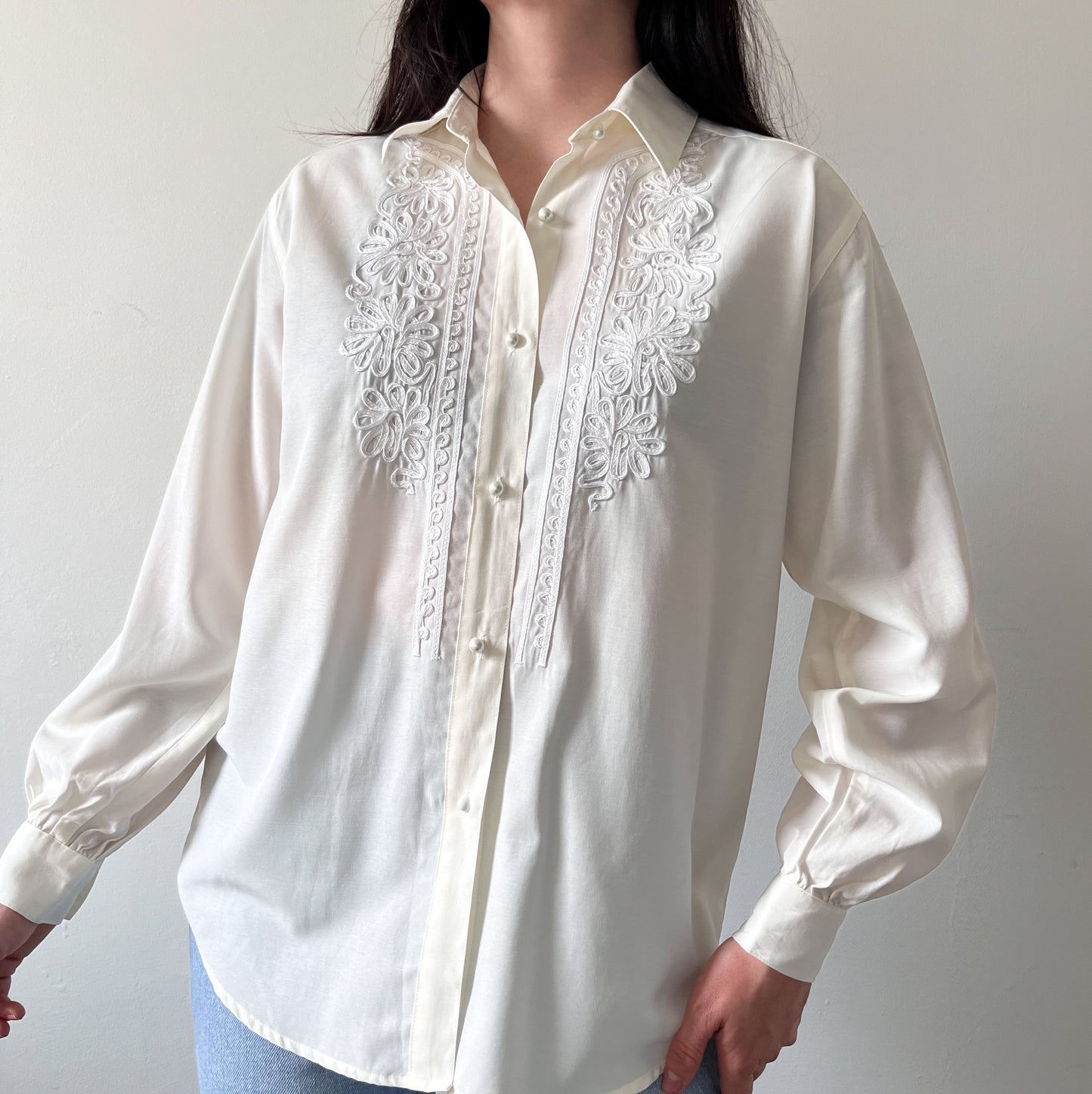 Vintage cream blouse with embroidery