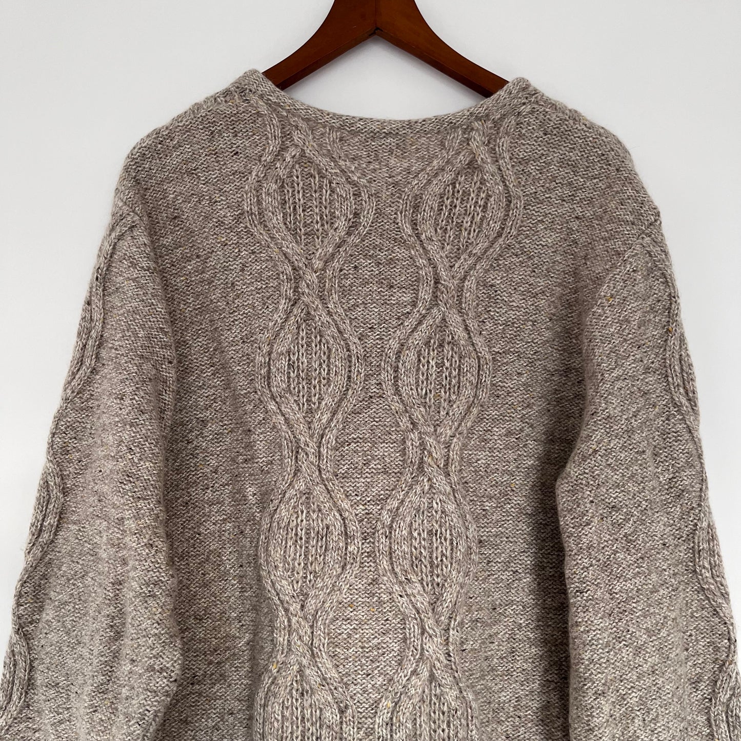 Beige cable knit wool cardigan