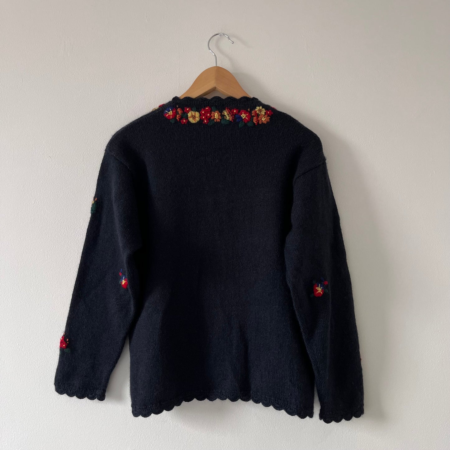 Floral embroidered wool cardigan