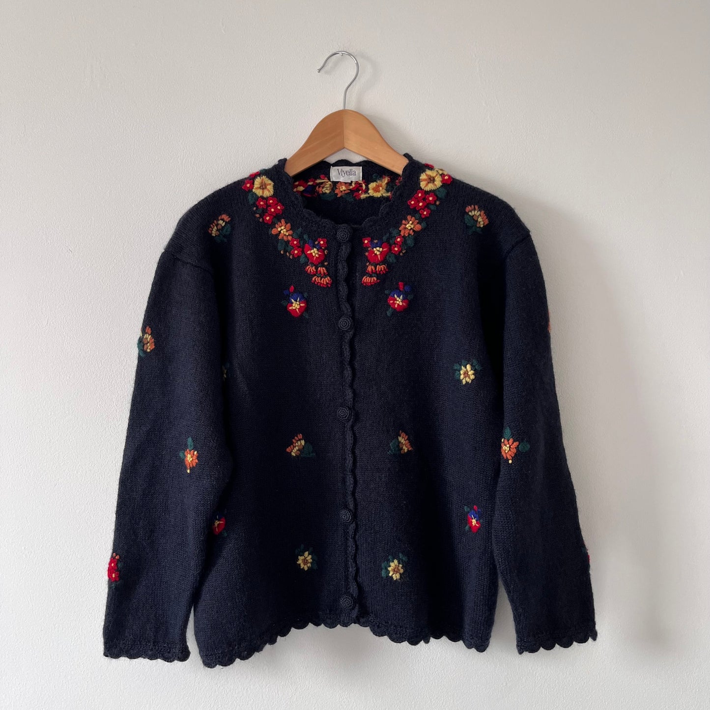 Floral embroidered wool cardigan