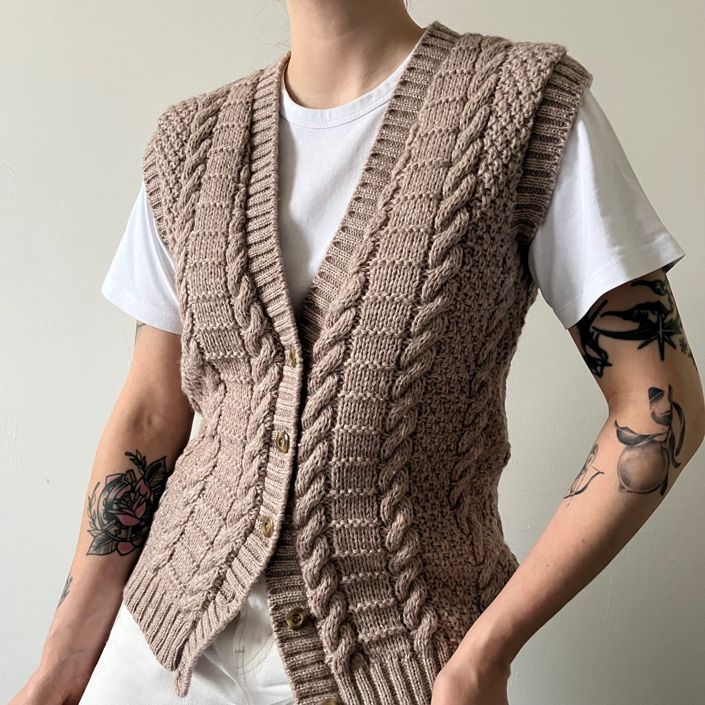 Cable knit wool vest