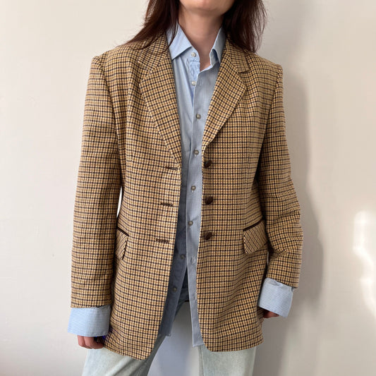 Wool blend checkered blazer