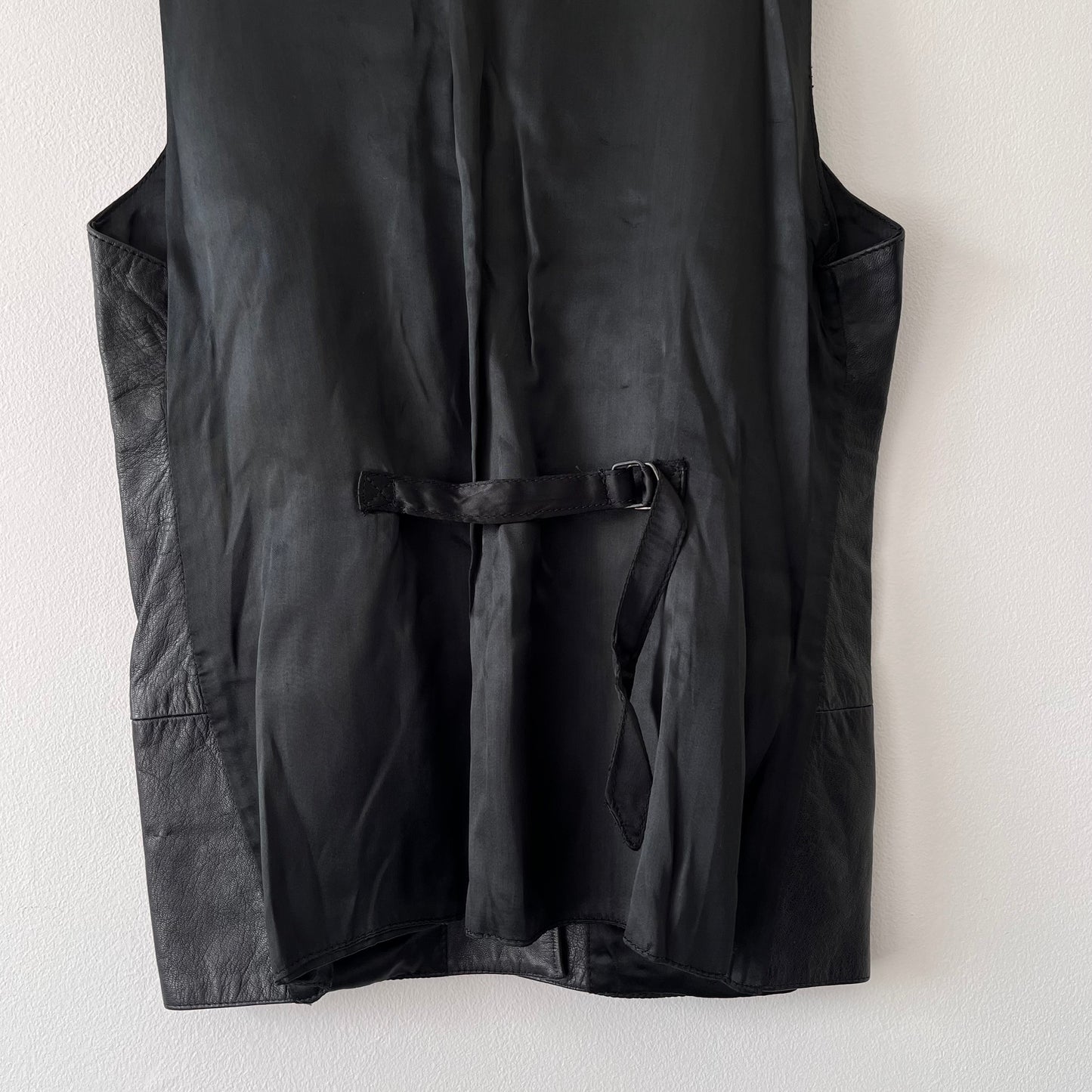 Vintage black longline 100% leather waistcoat