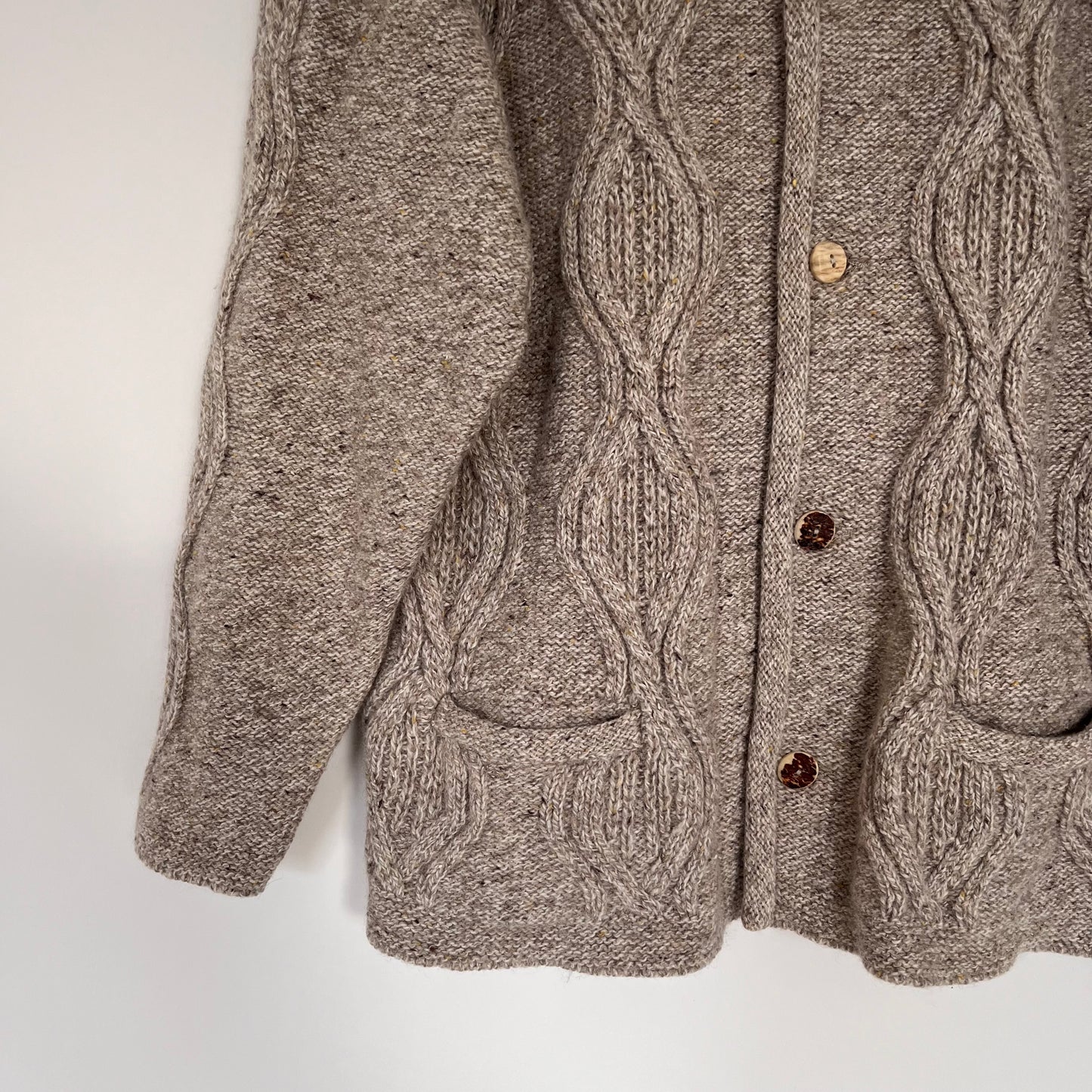 Beige cable knit wool cardigan