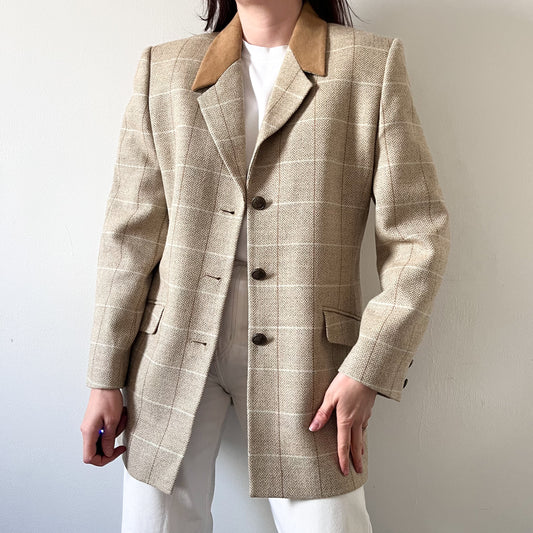 Beige checkered wool blazer