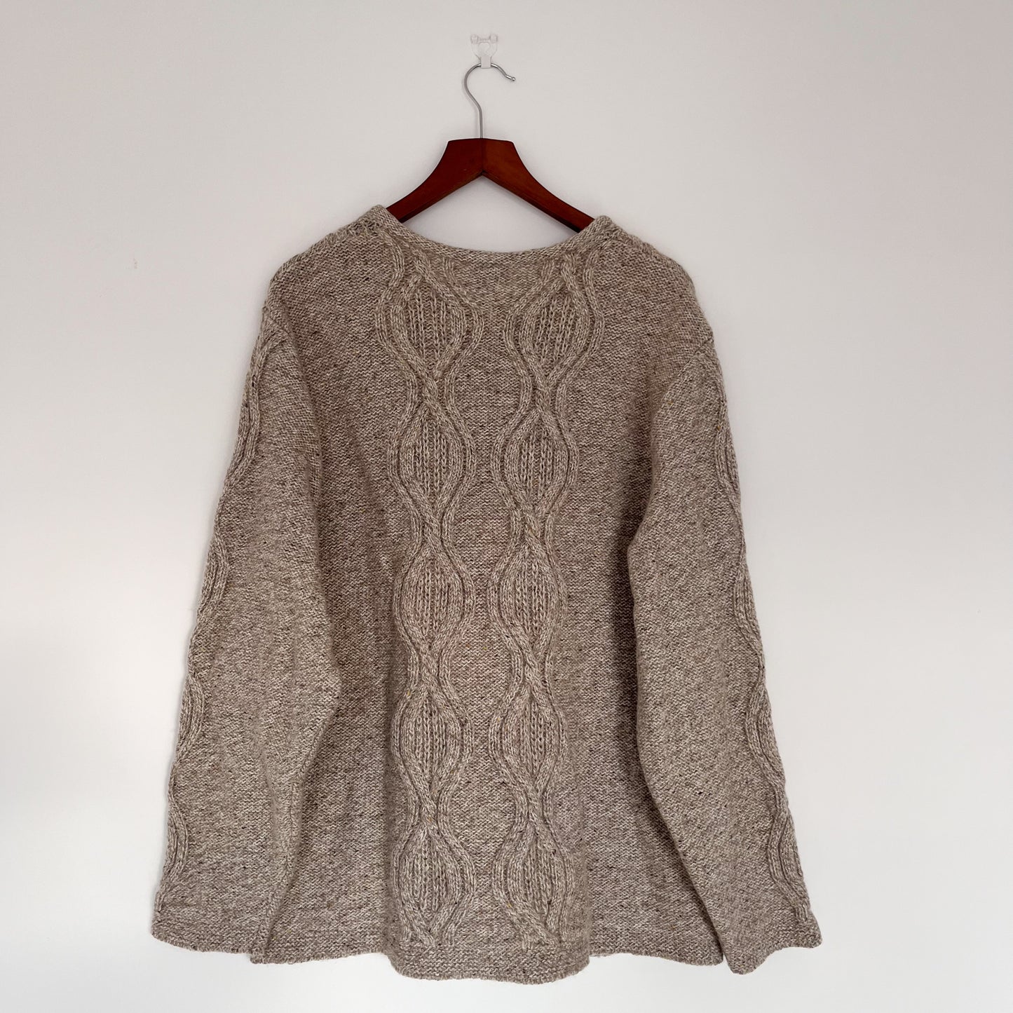 Beige cable knit wool cardigan