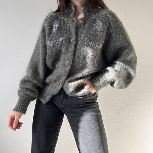 Grey mohair blend cardigan