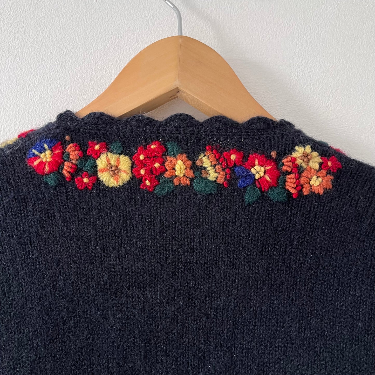 Floral embroidered wool cardigan