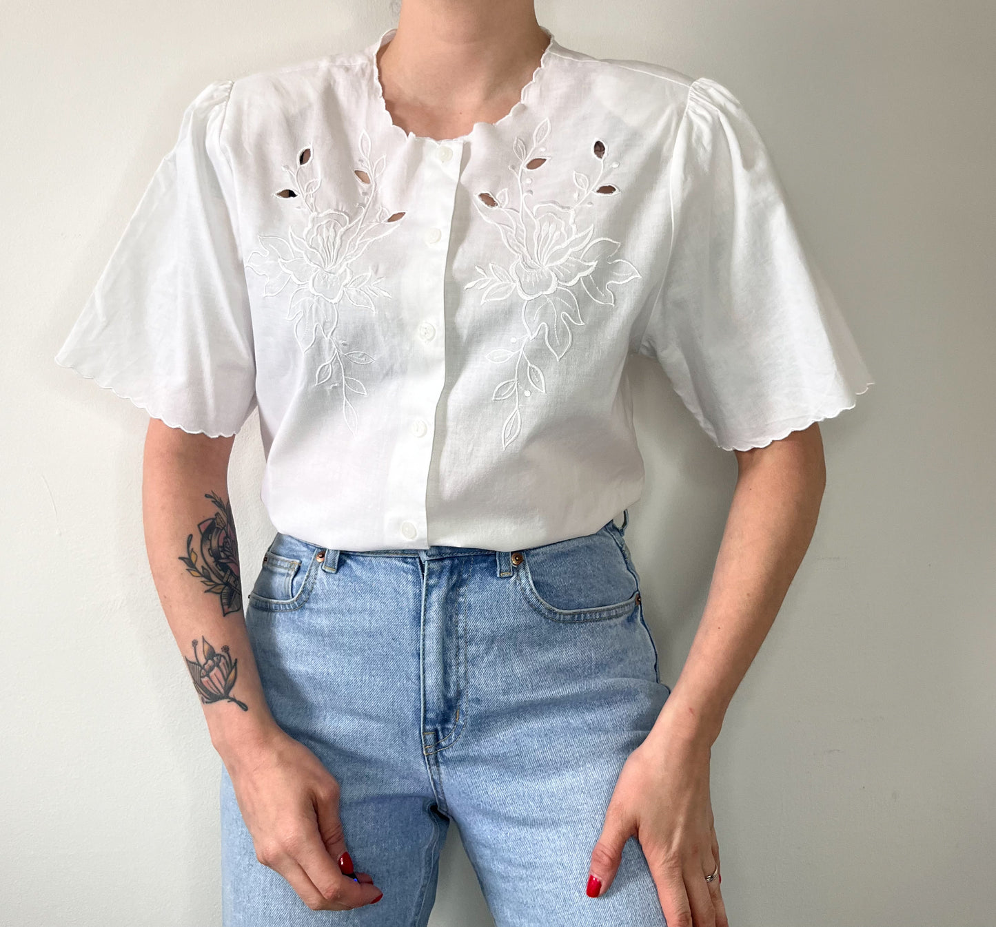 White vintage embroidered blouse