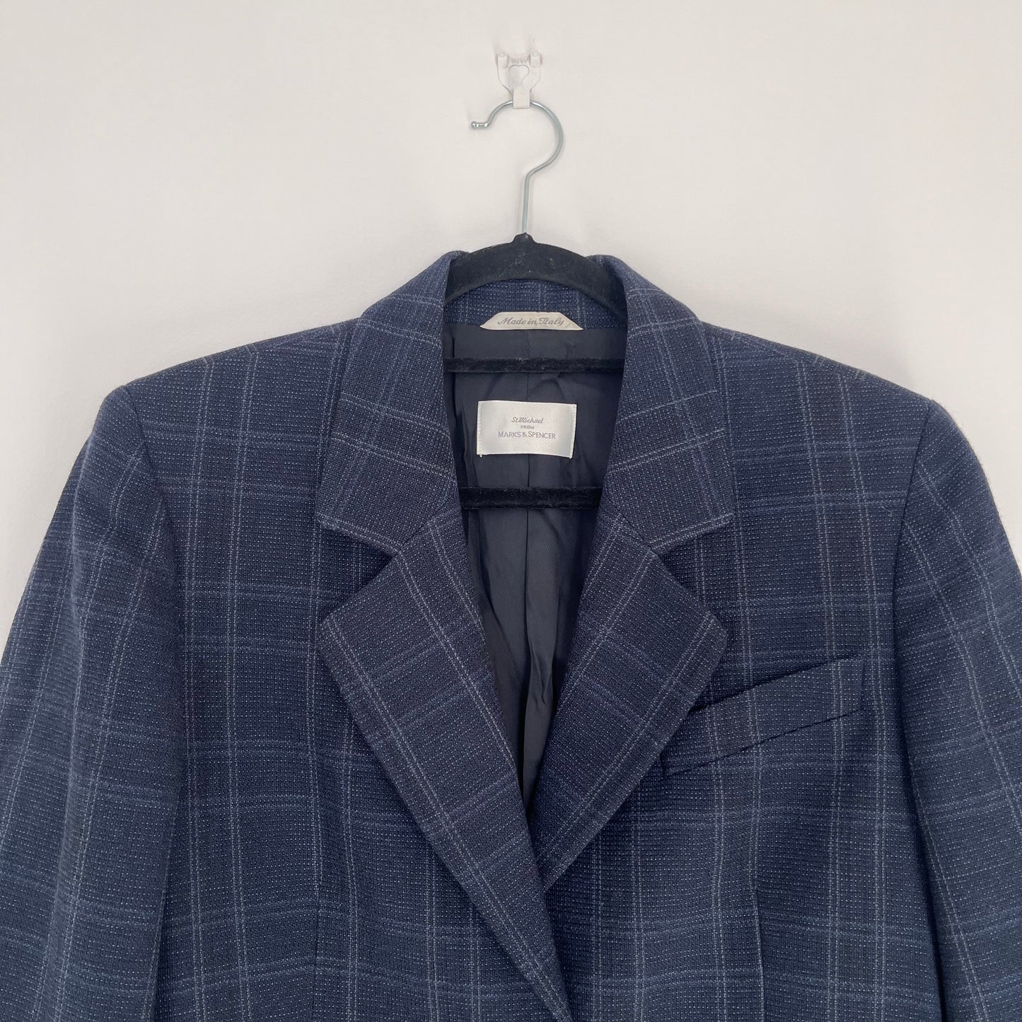 Navy wool checkered blazer