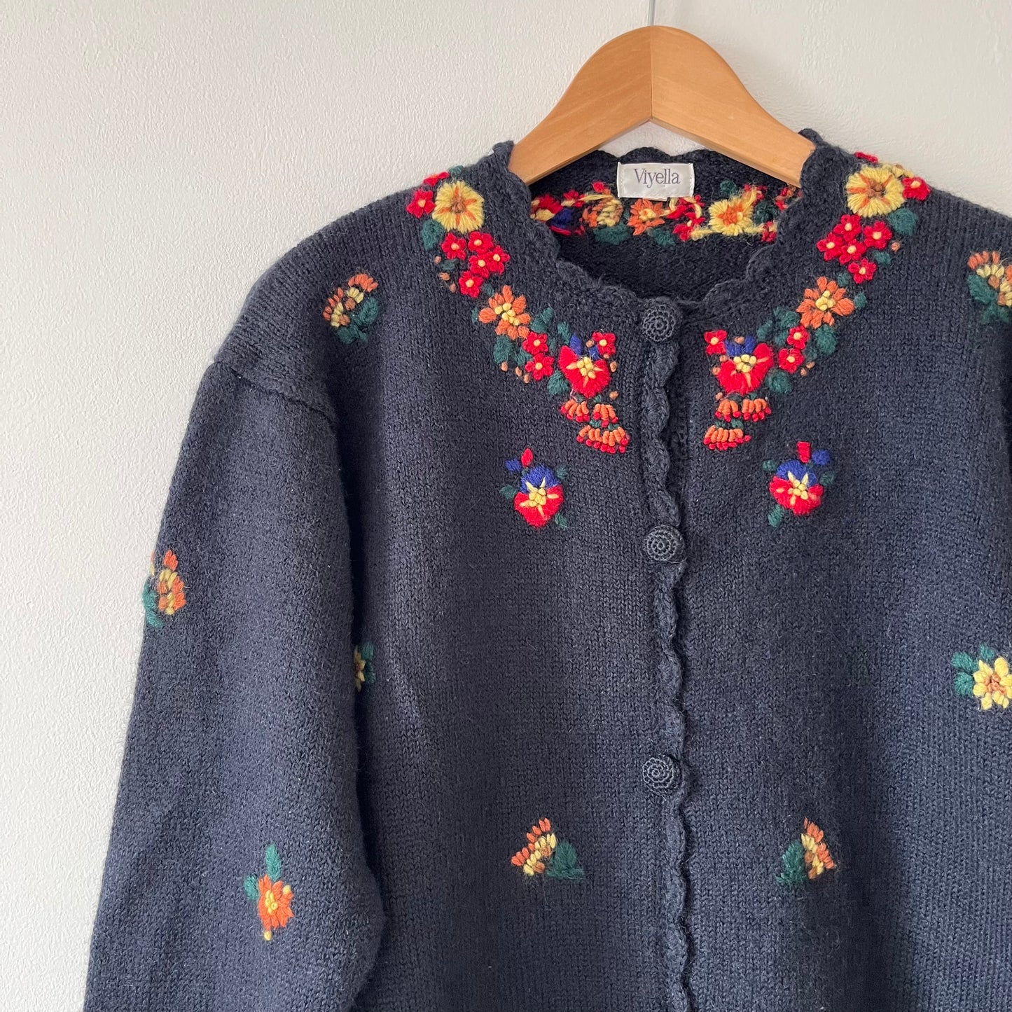 Floral embroidered wool cardigan