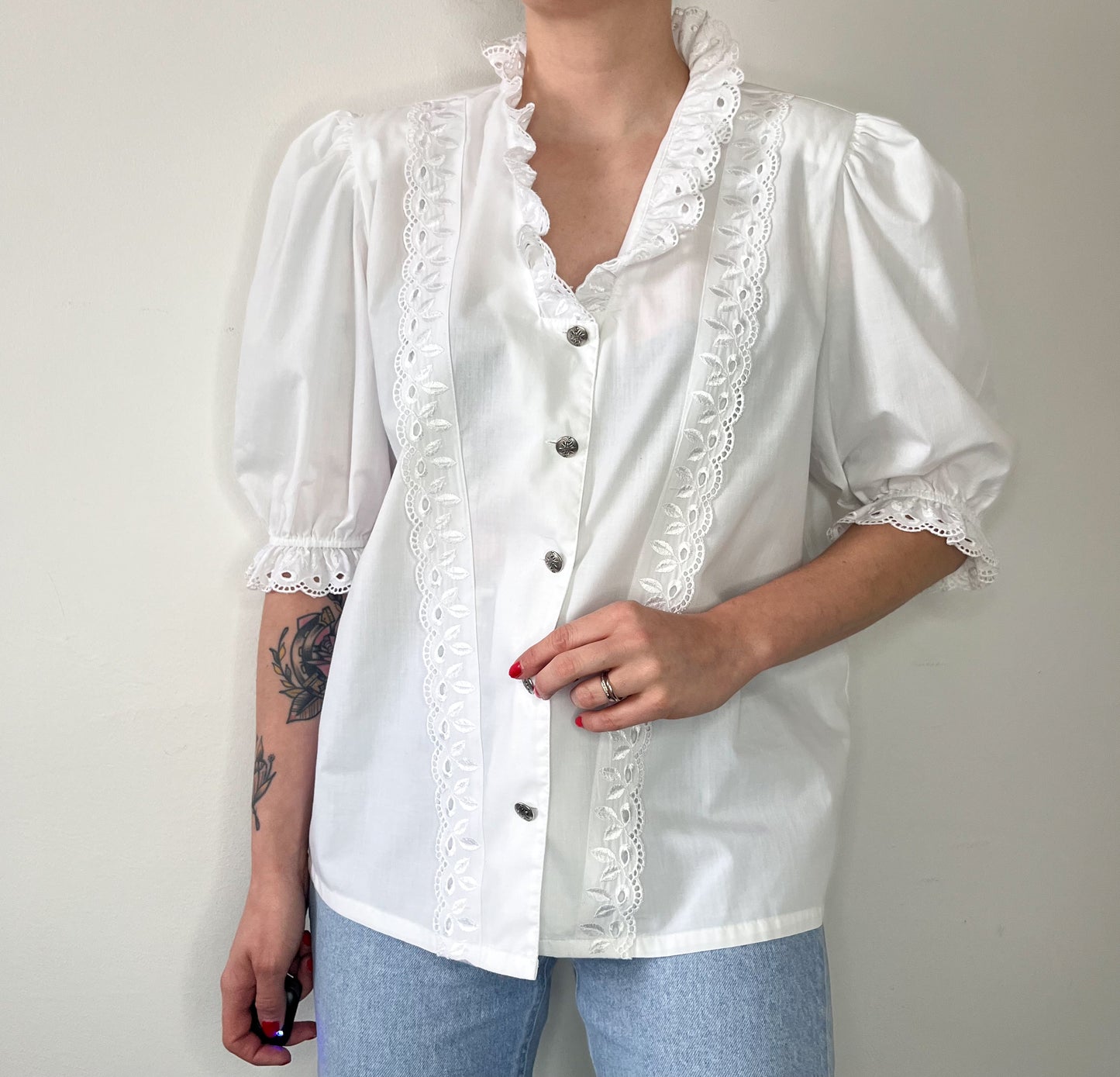 Vintage white ruffled blouse