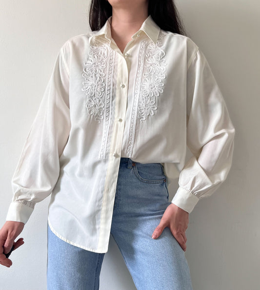 Vintage cream blouse with embroidery