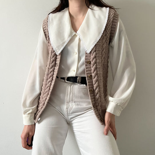 Cable knit wool vest