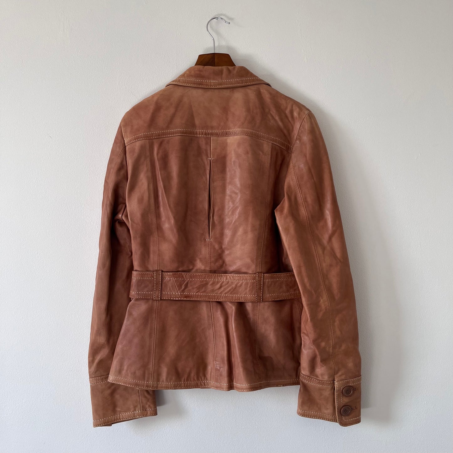 Brown leather jacket with belt