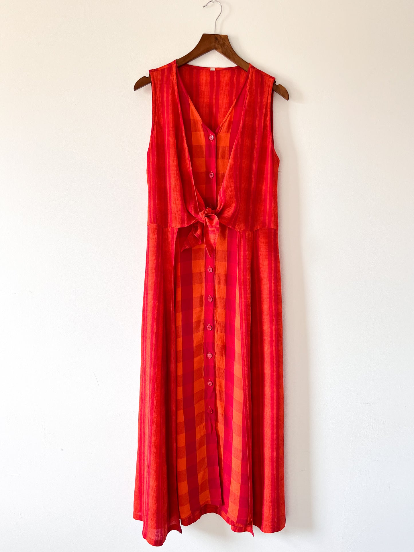 Orange and red checkered midi dress