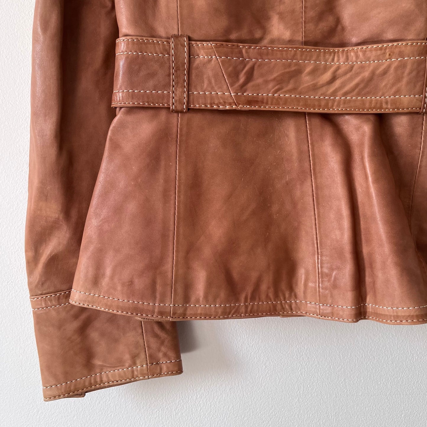 Brown leather jacket with belt