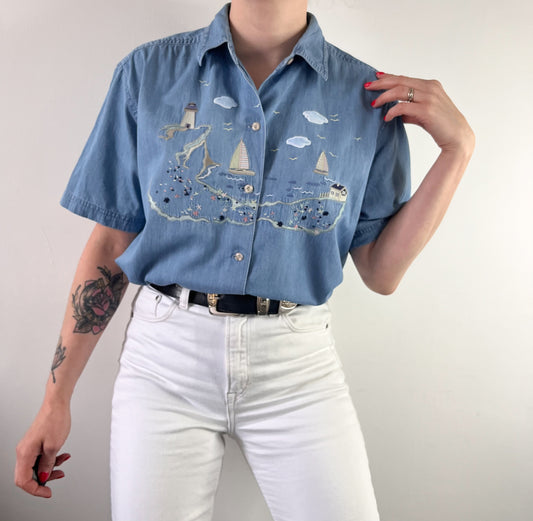 Vintage denim shirt with embroidery