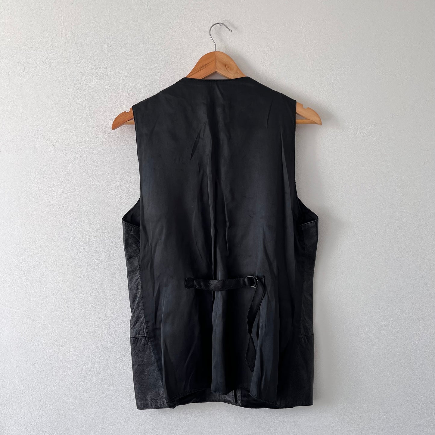 Vintage black longline 100% leather waistcoat