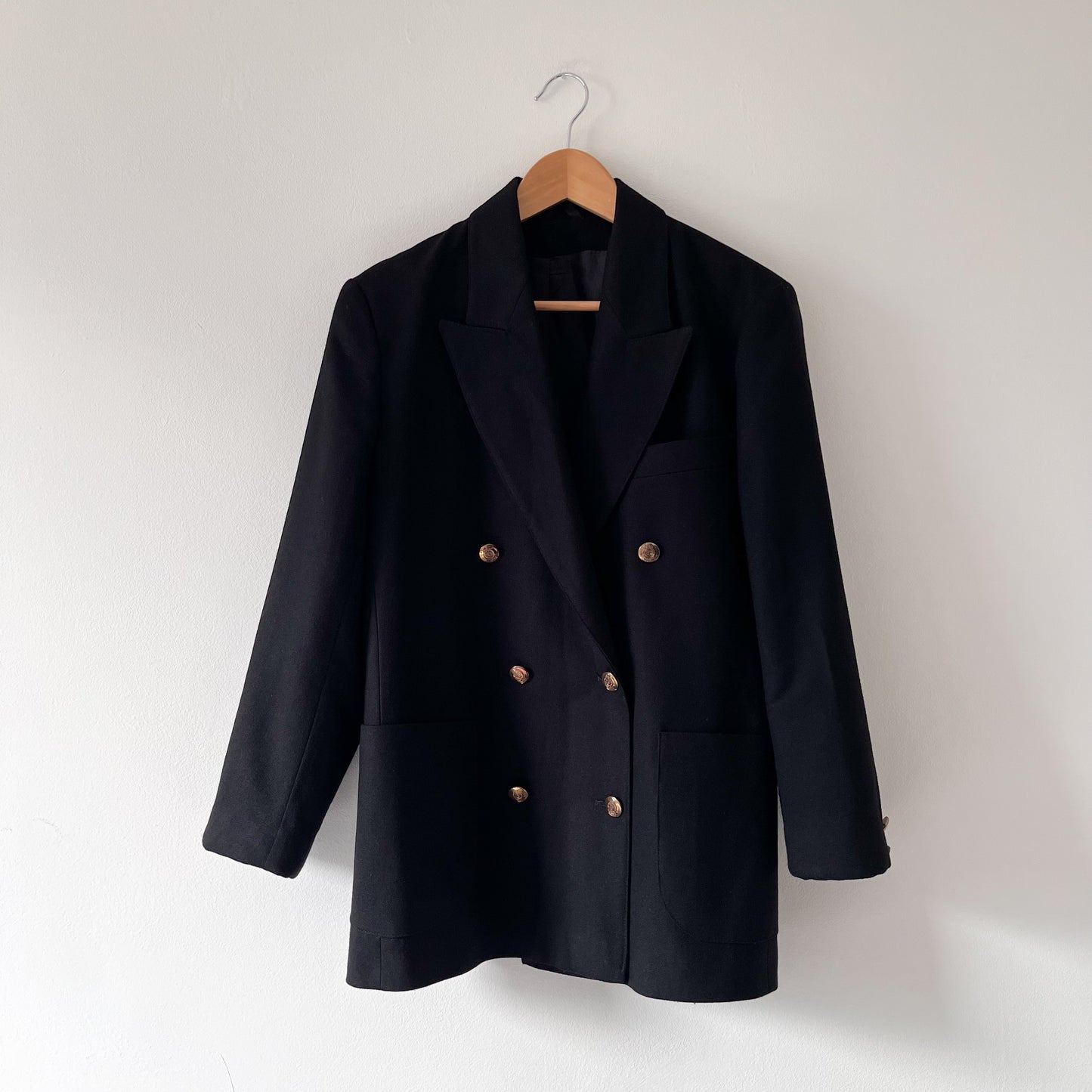 Black wool double breasted blazer