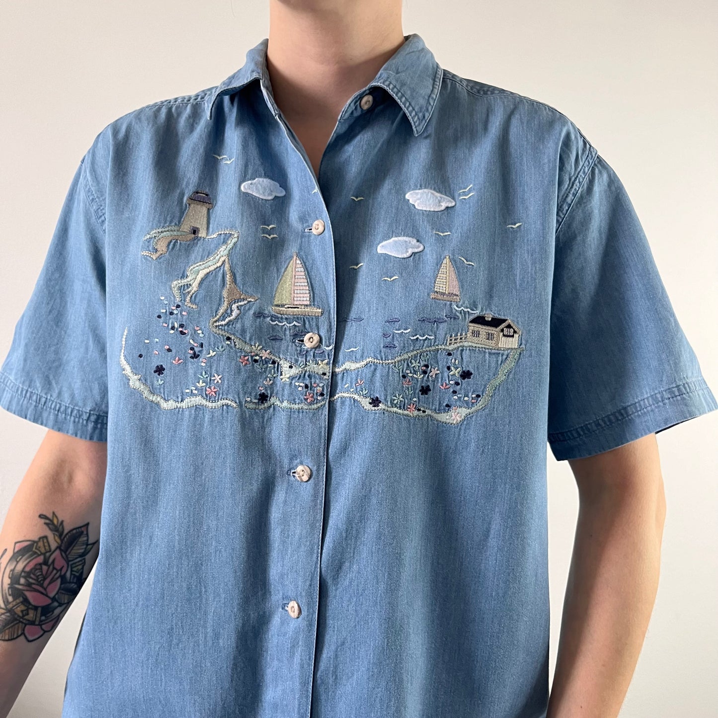 Vintage denim shirt with embroidery