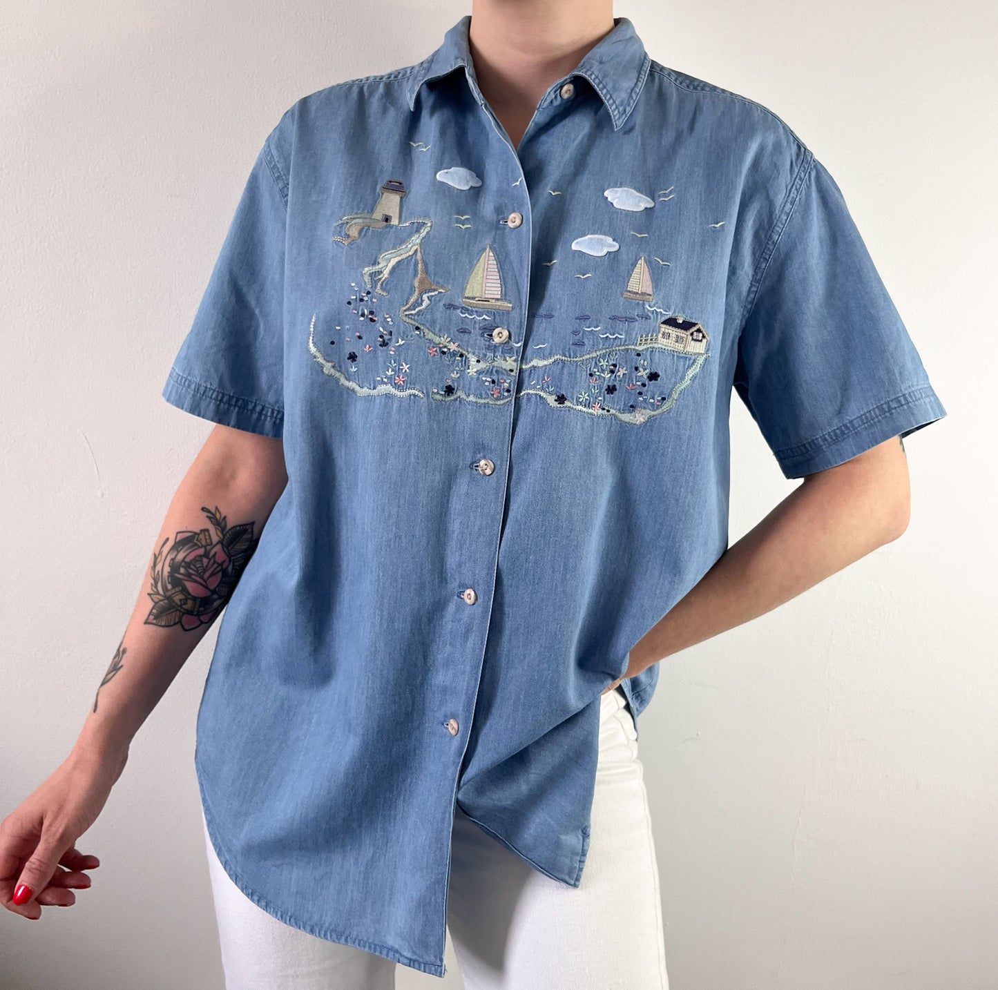 Vintage denim shirt with embroidery