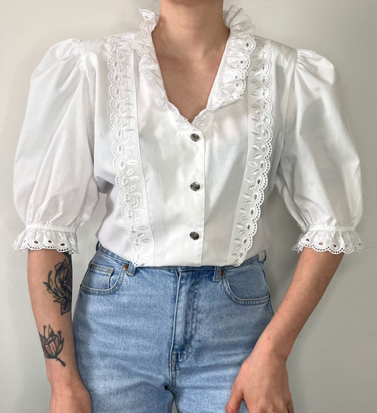 Vintage white ruffled blouse