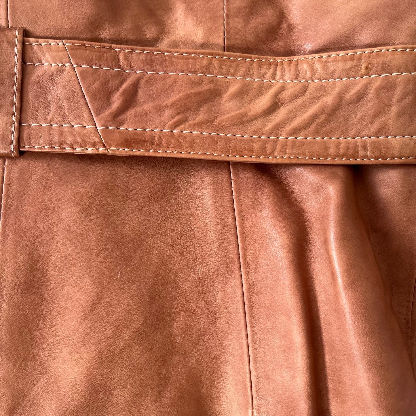 Brown leather jacket with belt