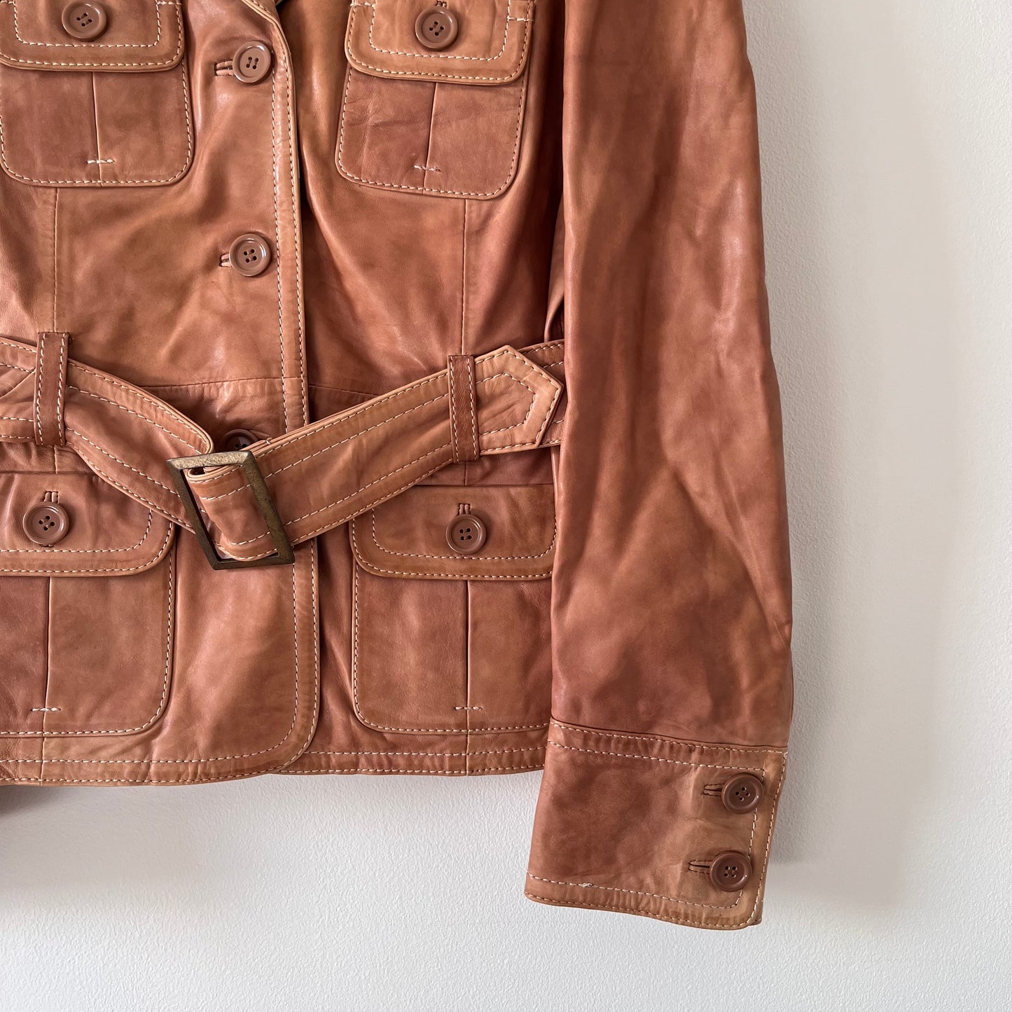 Brown leather jacket with belt