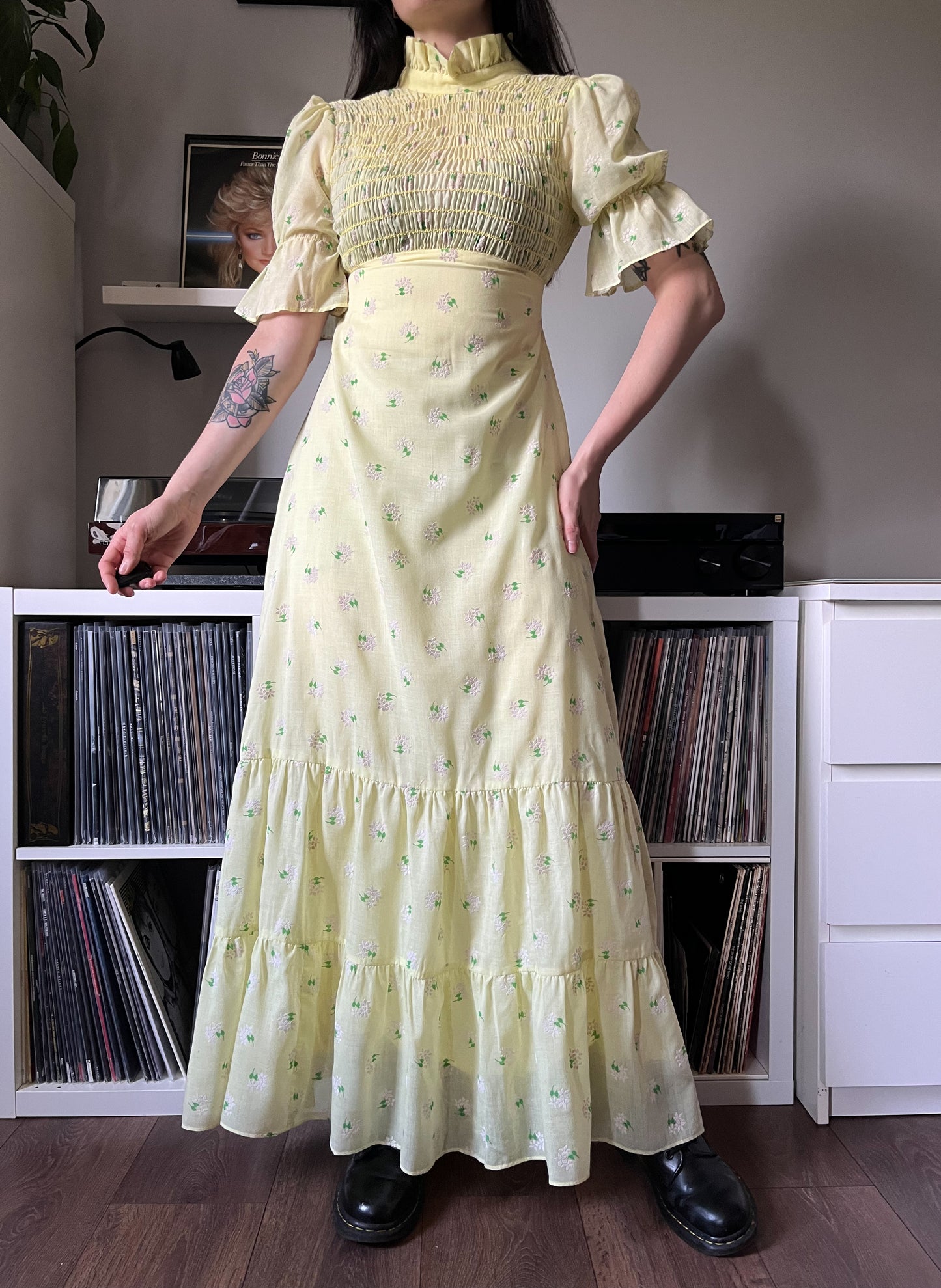 Yellow vintage tiered maxi dress