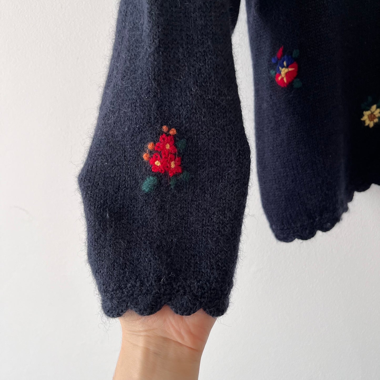 Floral embroidered wool cardigan