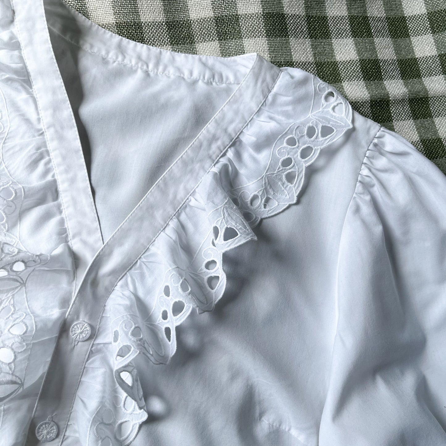 Vintage white blouse with ruffled neckline