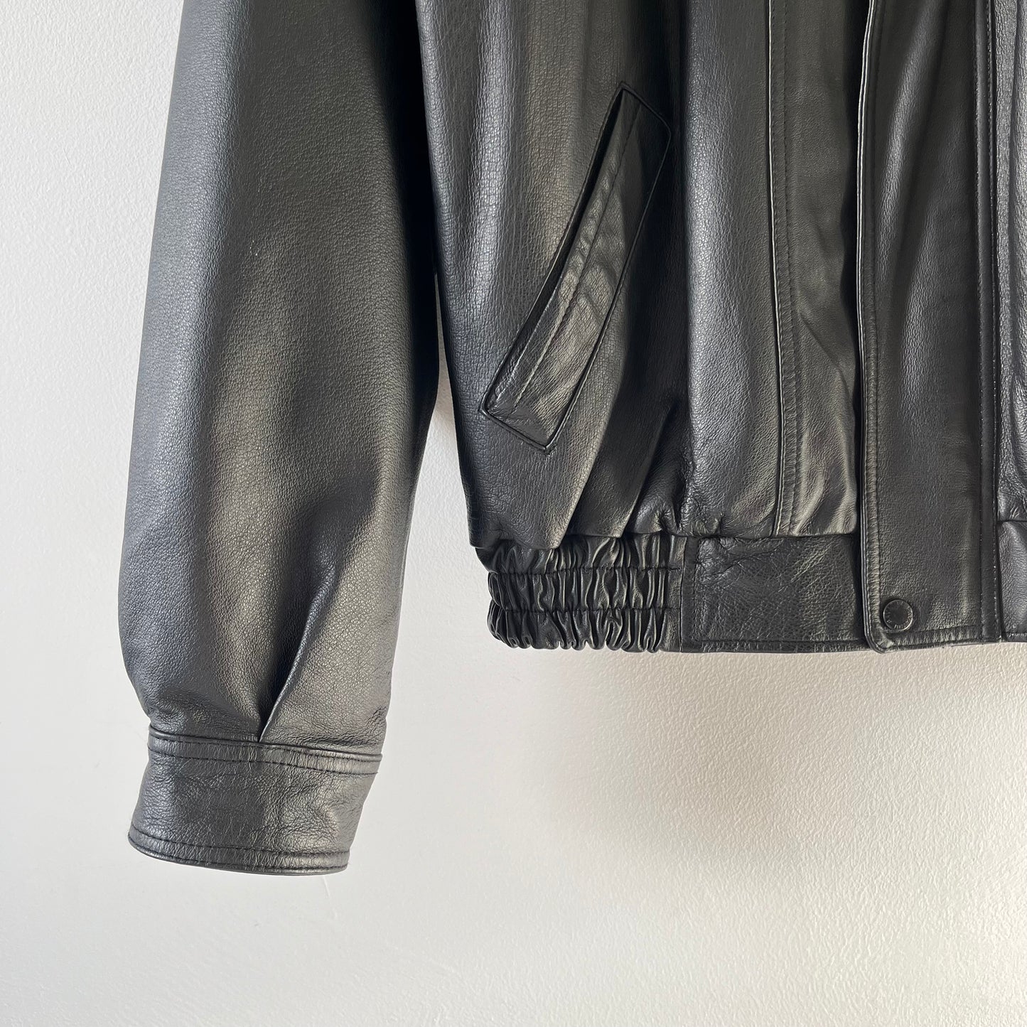 Black leather bomber jacket