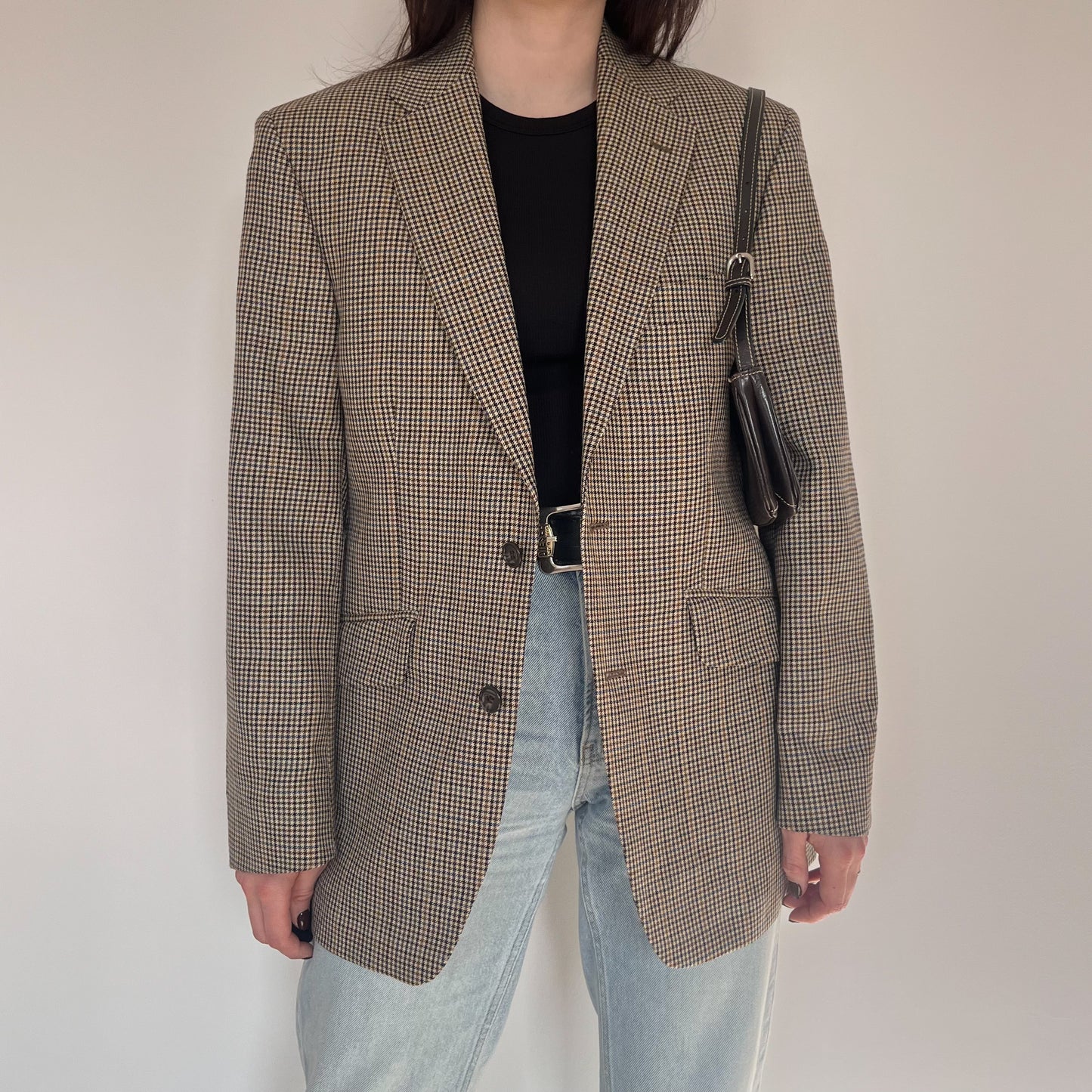 Brown and blue checkered blazer