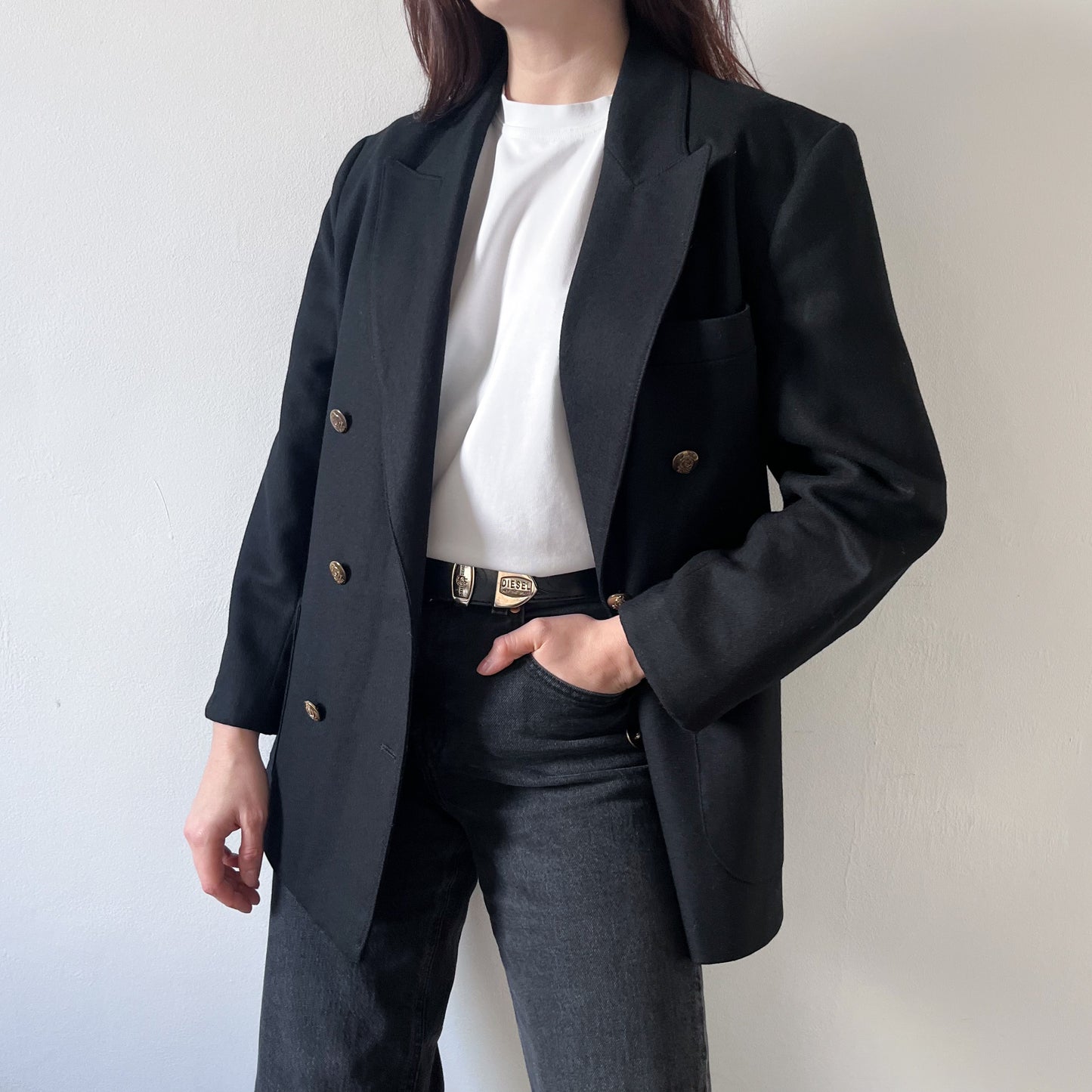 Black wool double breasted blazer